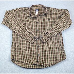 Patagonia Mens XL Plaid Organic Cotton Blue Brown Long Sleeve Button-Down Shirt